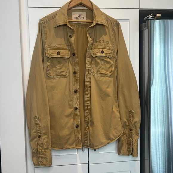 Hollister Men’s Khaki Utility Button-Up Military Long Sleeve Shirt Shacket Sz L - Picture 3 of 15